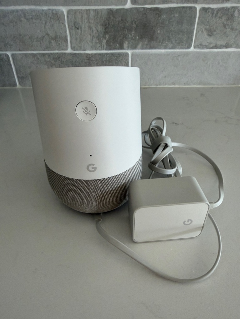 Google Home Smart Speaker - Chalk White with Gray Fabric Base